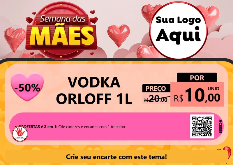 Modelo de Cartaz para Cartaz A4 Horizontal com o tema Semana das Mães para Distribuidora de bebidas