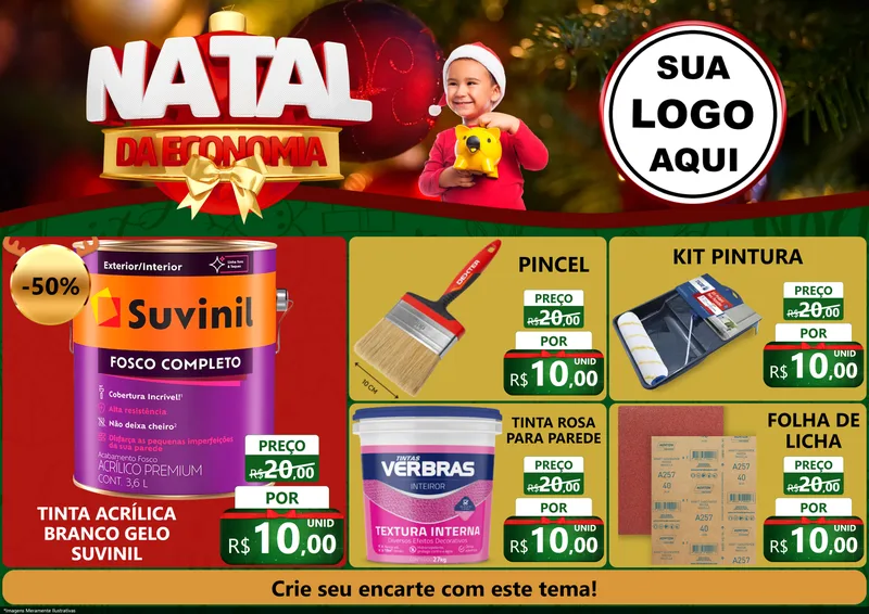 Modelo de Encarte para Encarte A4 Horizontal com o tema Natal da Economia para Tintas e Ferramentas