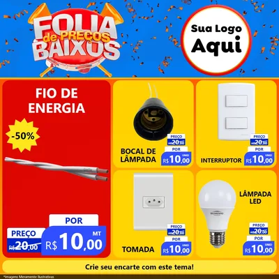 Modelo de Rede Social para Feed Facebook com o tema Folia de Preços Baixos para Materiais Elétricos