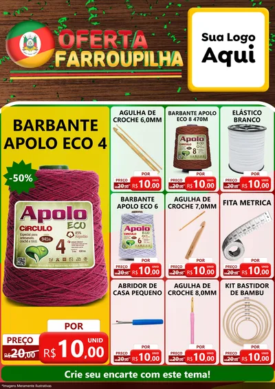 Modelo de Encarte para Encarte A4 Vertical com o tema Oferta Farroupilha para Armarinho e Aviamentos