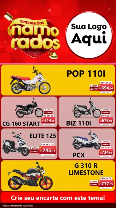 Modelo de TV para TV Vertical com o tema Semana dos namorados para Concessionaria de Motos