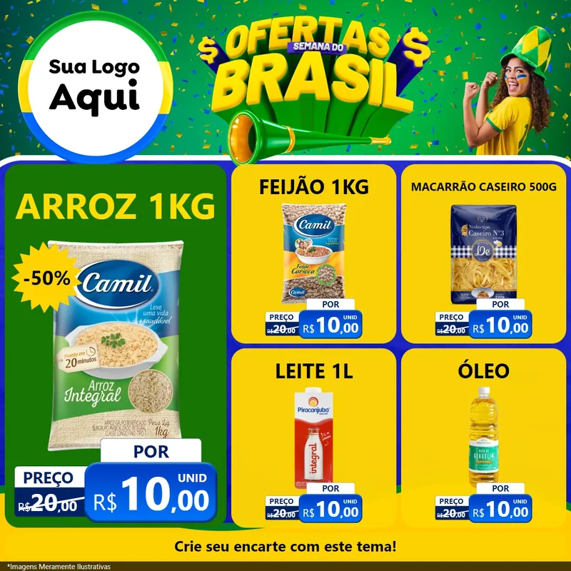 Modelo de Rede Social para Feed Facebook com o tema Ofertas Semana do Brasil para Supermercado