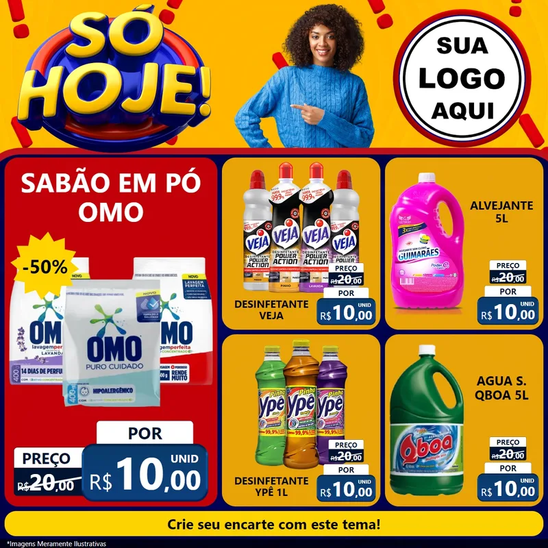 Modelo de Rede Social para Feed Facebook com o tema Só Hoje! para Produtos de Limpeza