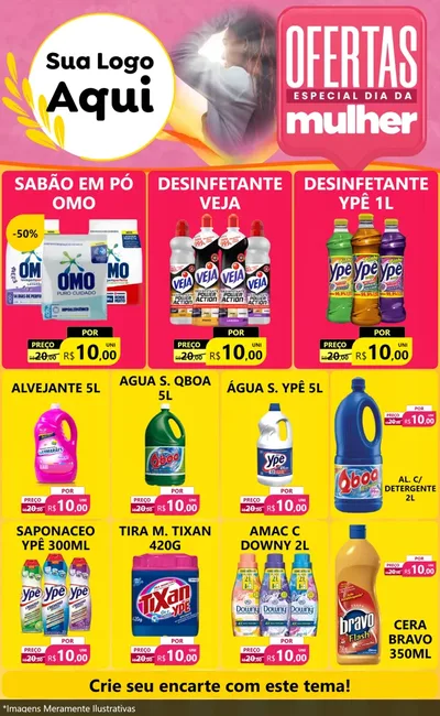 Modelo de Encarte para Encarte Grande com o tema Ofertas - Especial Dia Das Mulheres para Produtos de Limpeza