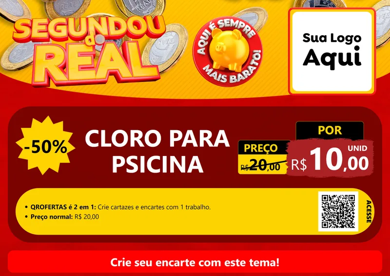 Modelo de Cartaz para Cartaz A4 Horizontal com o tema Segundou do Real para Produtos para Piscina