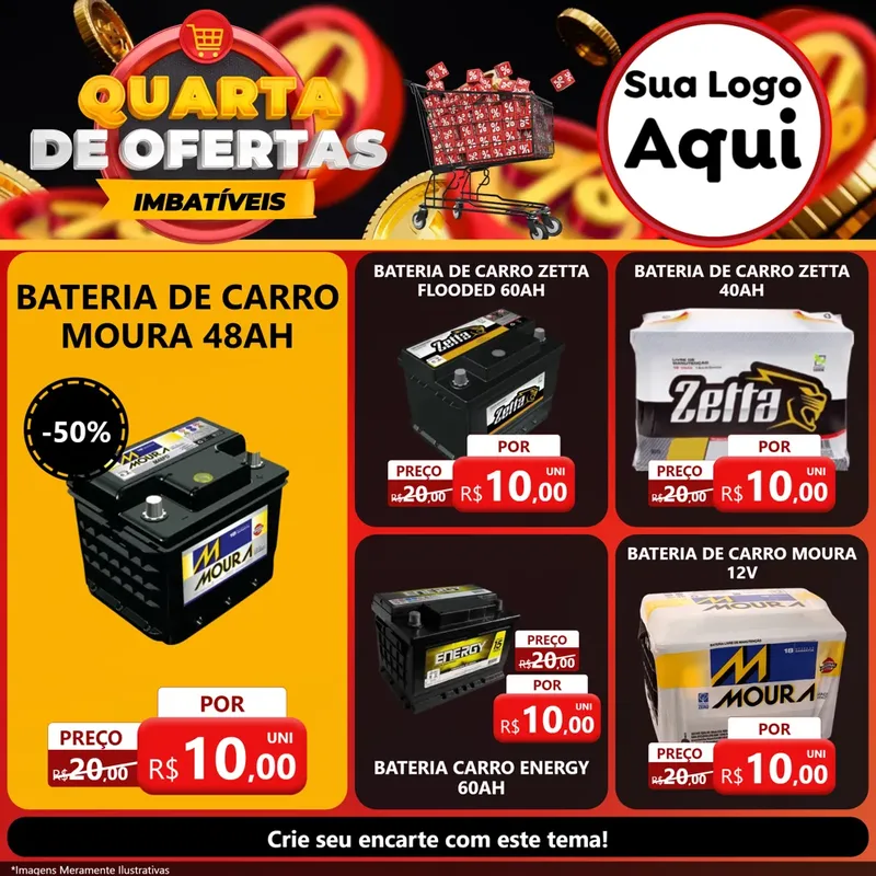 Modelo de Rede Social para Feed Facebook com o tema Quarta de Ofertas Imbatíveis para Baterias Elétricas