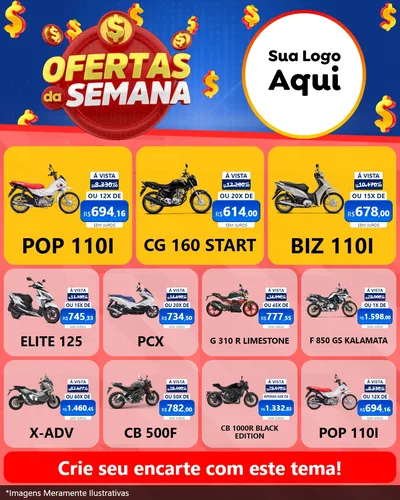Modelo de Rede Social para Feed Instagram com o tema Ofertas Da Semana para Concessionaria de Motos