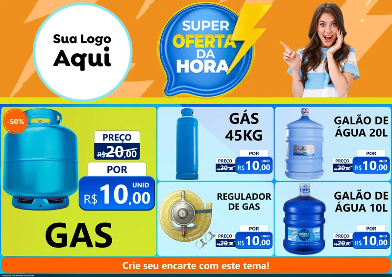 Modelo de Encarte para Encarte A4 Horizontal com o tema Super Oferta da Hora para Água e gás