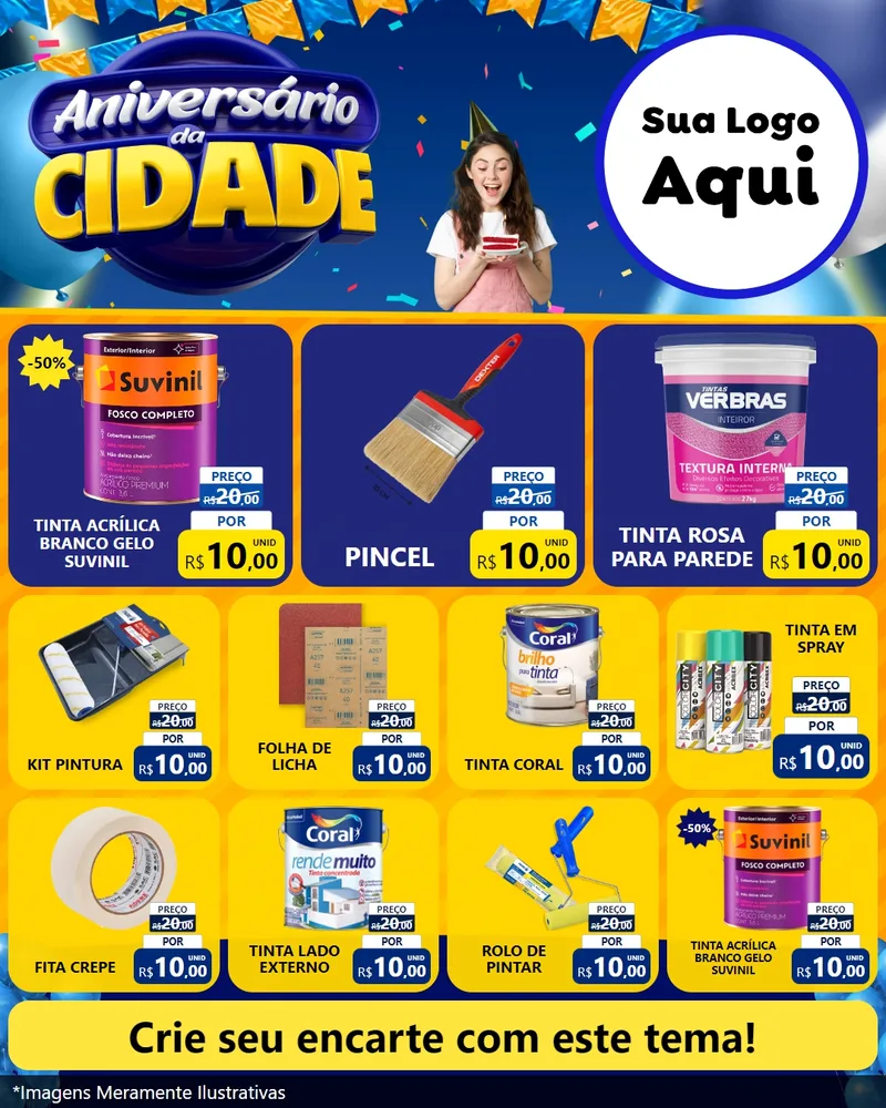 Modelo de Rede Social para Feed Instagram com o tema Aniversário da Cidade para Tintas e Ferramentas
