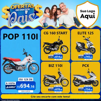 Modelo de Rede Social para Feed Facebook com o tema Ofertas do Dia dos Pais para Concessionaria de Motos