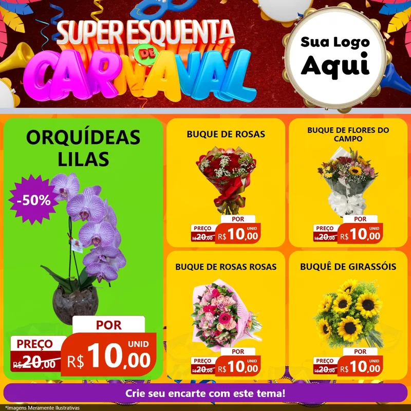 Modelo de Rede Social para Feed Facebook com o tema Super Esquenta de Carnaval para Floricultura e jardim