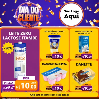 Modelo de Rede Social para Feed Facebook com o tema Dia do Cliente para Frios e Laticínios