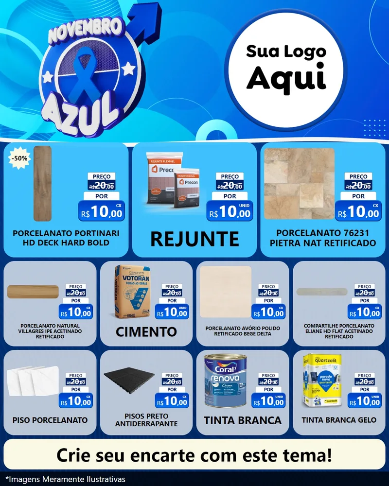 Modelo de Rede Social para Feed Instagram com o tema Novembro Azul para Pisos e revestimentos