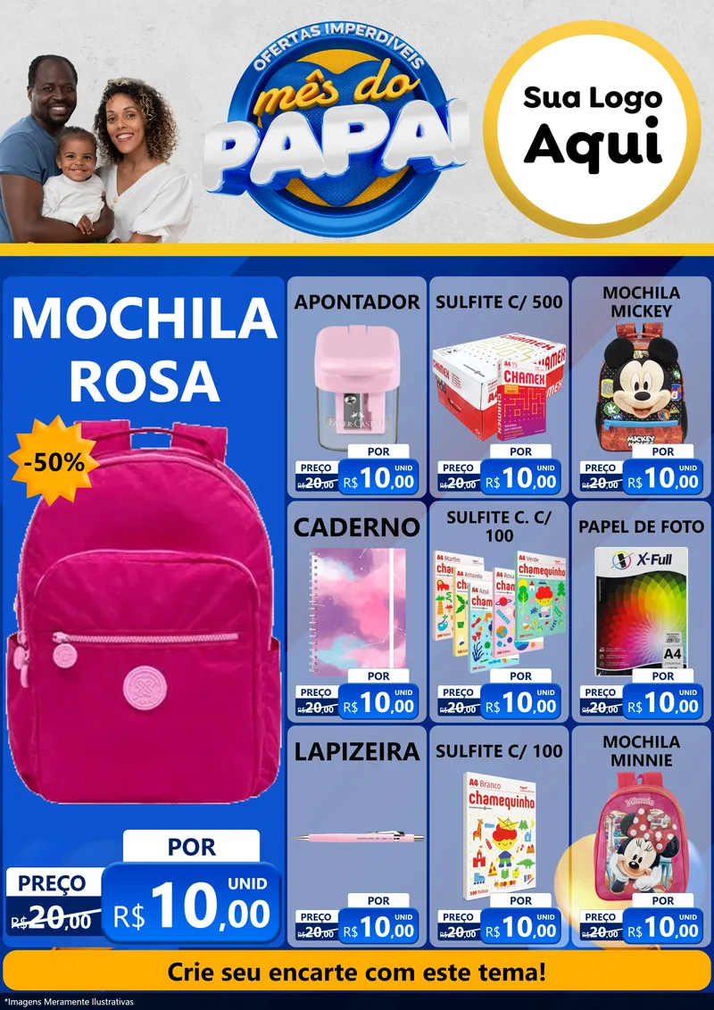 Modelo de Encarte para Encarte A4 Vertical com o tema Ofertas Imperdíveis Mês Do Papai para Papelaria
