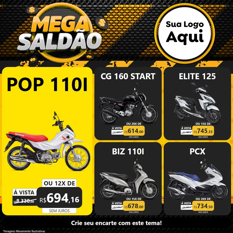 Modelo de Rede Social para Feed Facebook com o tema Mega Saldão para Concessionaria de Motos