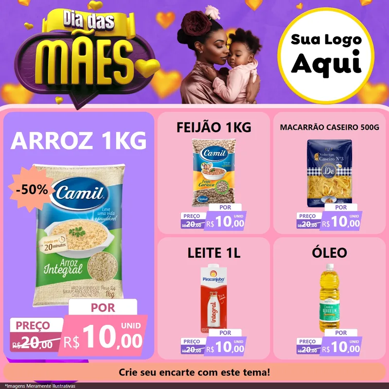 Modelo de Rede Social para Feed Facebook com o tema Dia das Mães para Supermercado