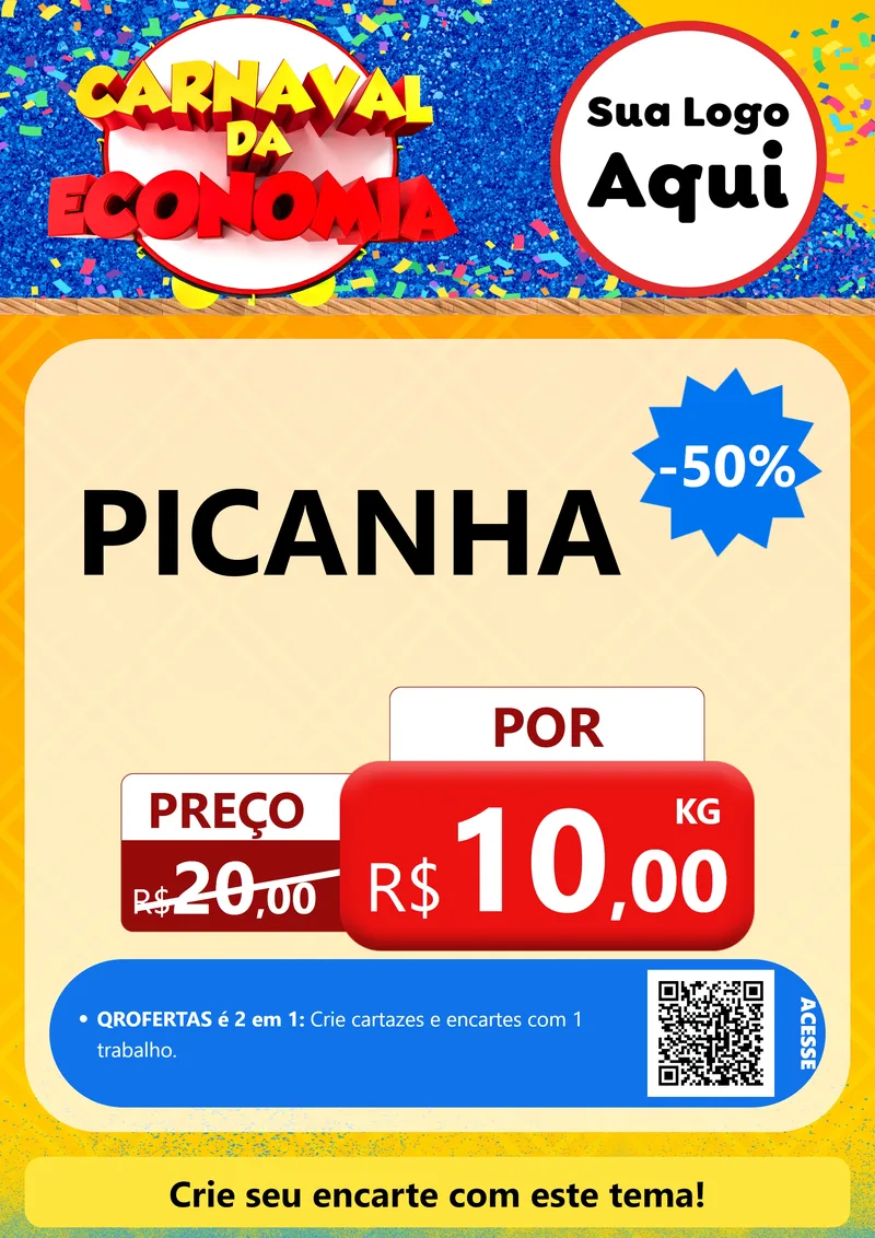 Modelo de Cartaz para Cartaz A4 Vertical com o tema Carnaval da Economia para Açougue