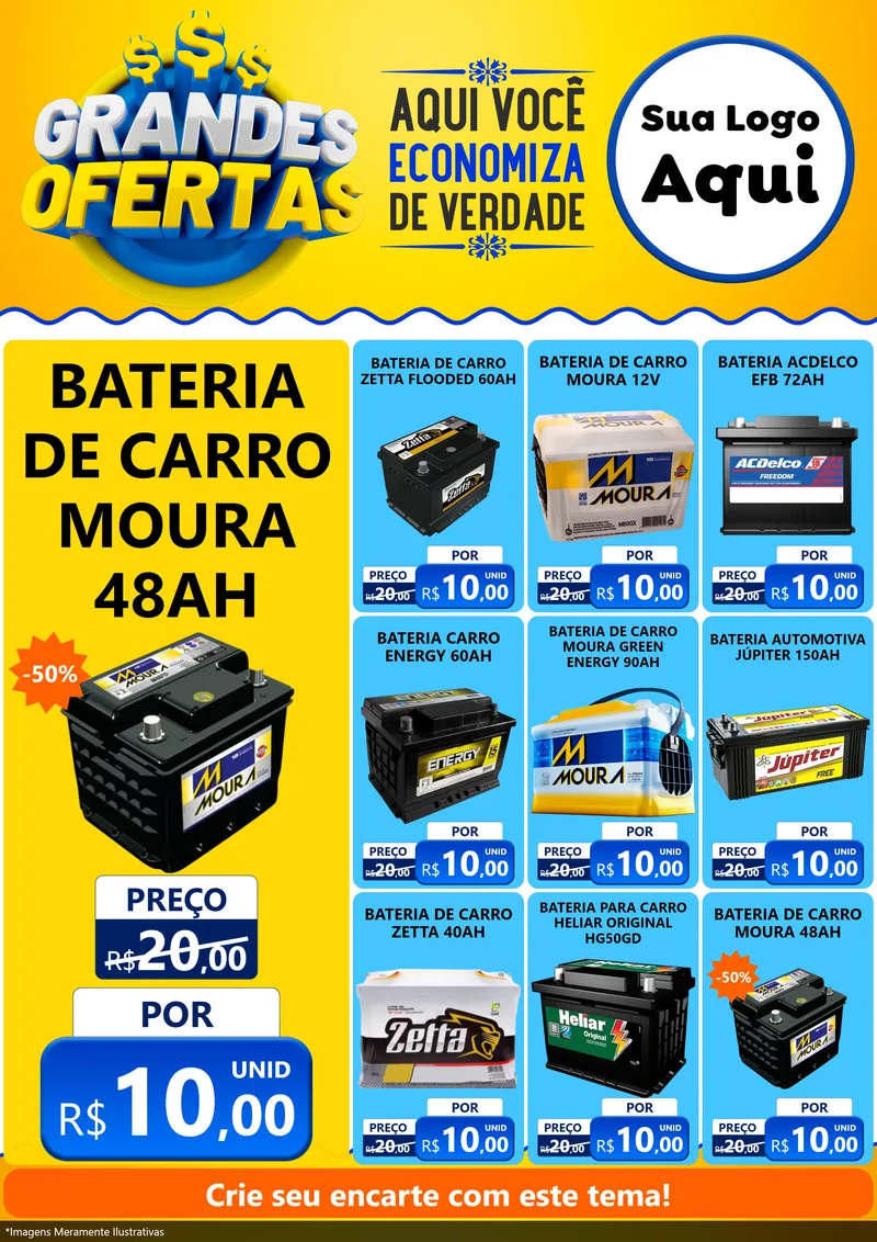 Modelo de Encarte para Encarte A4 Vertical com o tema Grandes Ofertas para Baterias Elétricas