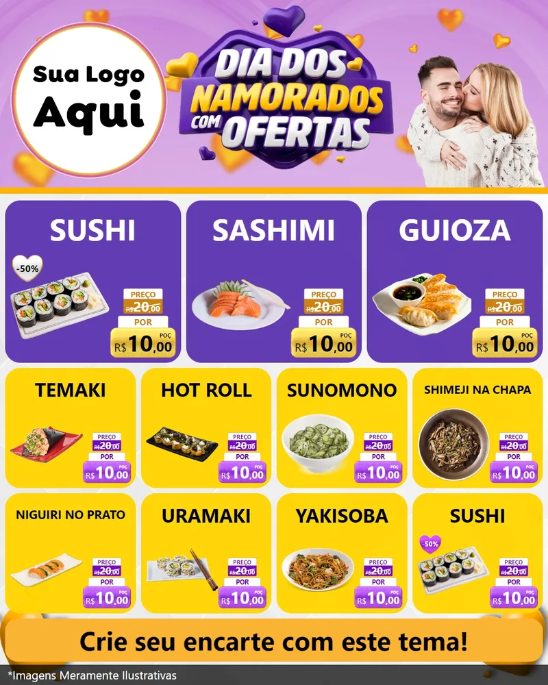 Modelo de Rede Social para Feed Instagram com o tema Dia Dos Namorados Com Ofertas para Comida japonesa