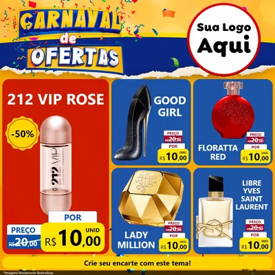 Modelo de Rede Social para Feed Facebook com o tema Carnaval de Ofertas para Perfumes