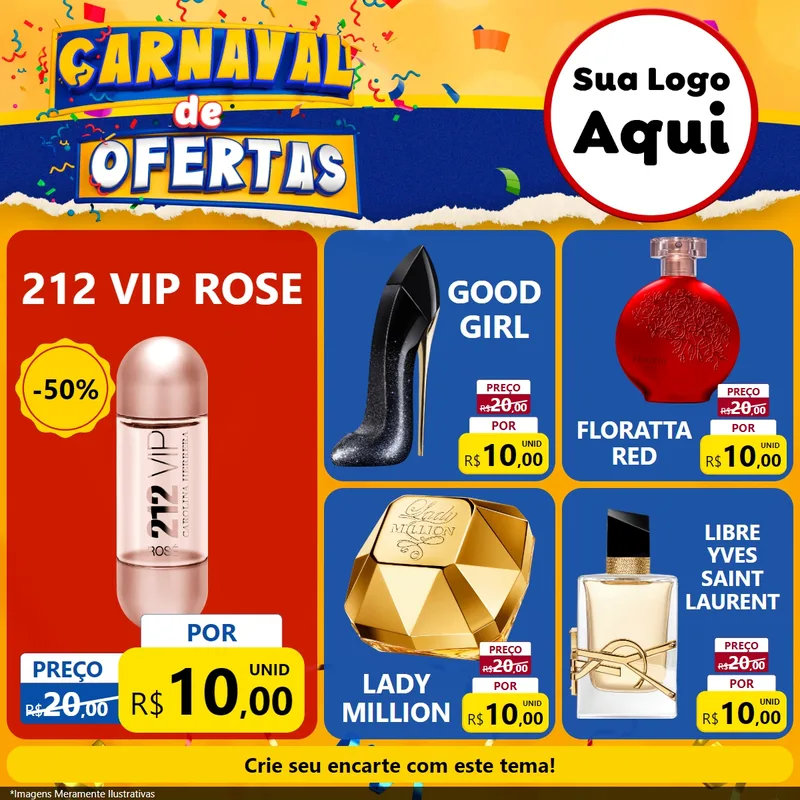 Modelo de Rede Social para Feed Facebook com o tema Carnaval de Ofertas para Perfumes