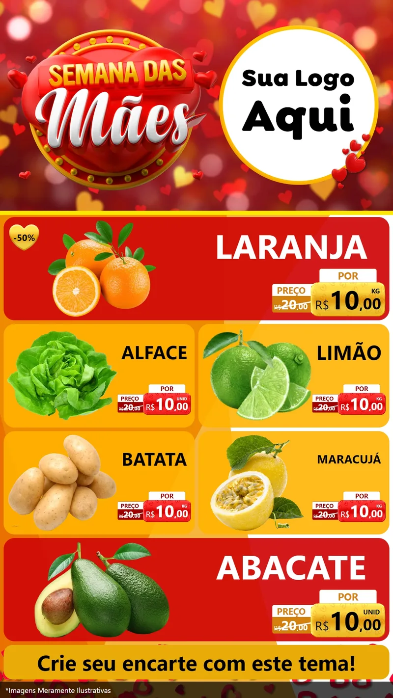 Modelo de TV para TV Vertical com o tema Semana das Mães para Hortifrúti