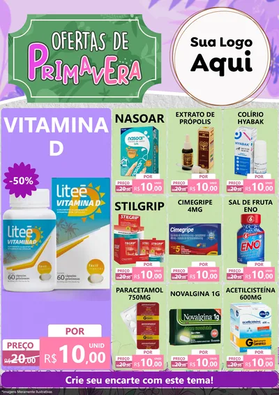 Modelo de Encarte para Encarte A4 Vertical com o tema Ofertas de Primavera para Farmácia
