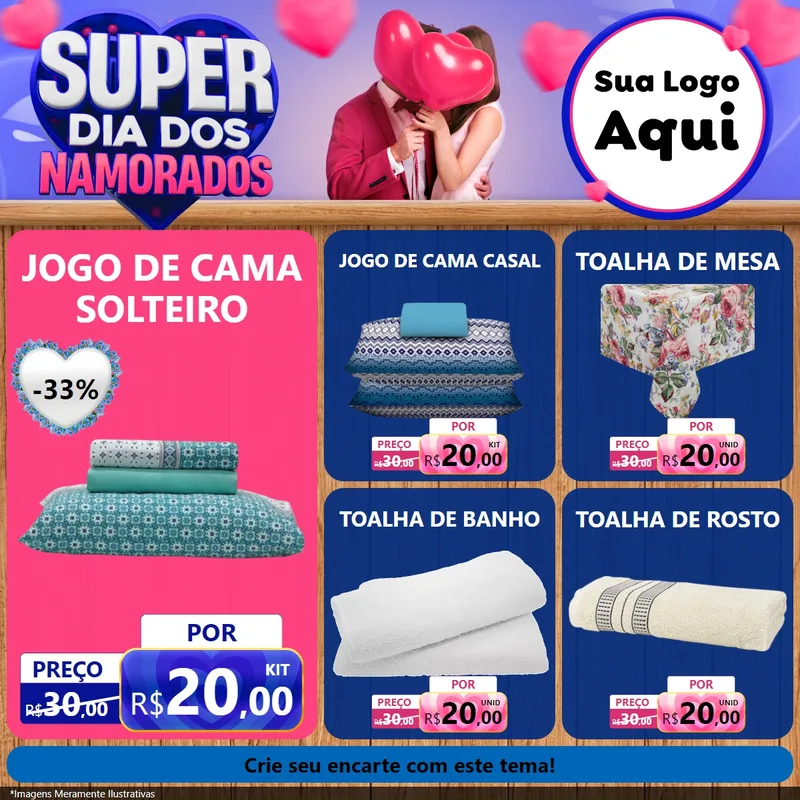 Modelo de Rede Social para Feed Facebook com o tema Super Dia dos Namorados para Cama, Mesa e Banho