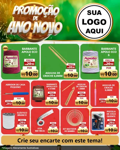 Modelo de Rede Social para Feed Instagram com o tema Promoção de Ano Novo para Armarinho e Aviamentos