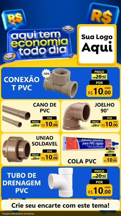 Modelo de TV para TV Vertical com o tema Aqui Tem Economia Todo Dia para Tubos e conexões