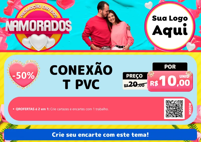 Modelo de Cartaz para Cartaz A4 Horizontal com o tema Promoção Dia dos Namorados para Tubos e conexões