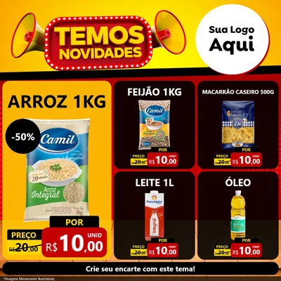 Modelo de Rede Social para Feed Facebook com o tema Temos Novidades para Supermercado