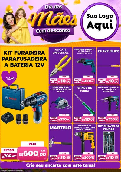 Modelo de Encarte para Encarte A4 Vertical com o tema Dia das Mães com Desconto para Maquinas e Ferramentas