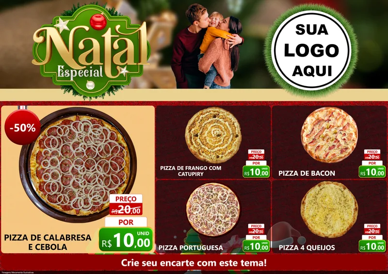 Modelo de Encarte para Encarte A4 Horizontal com o tema Natal Especial para Pizzaria
