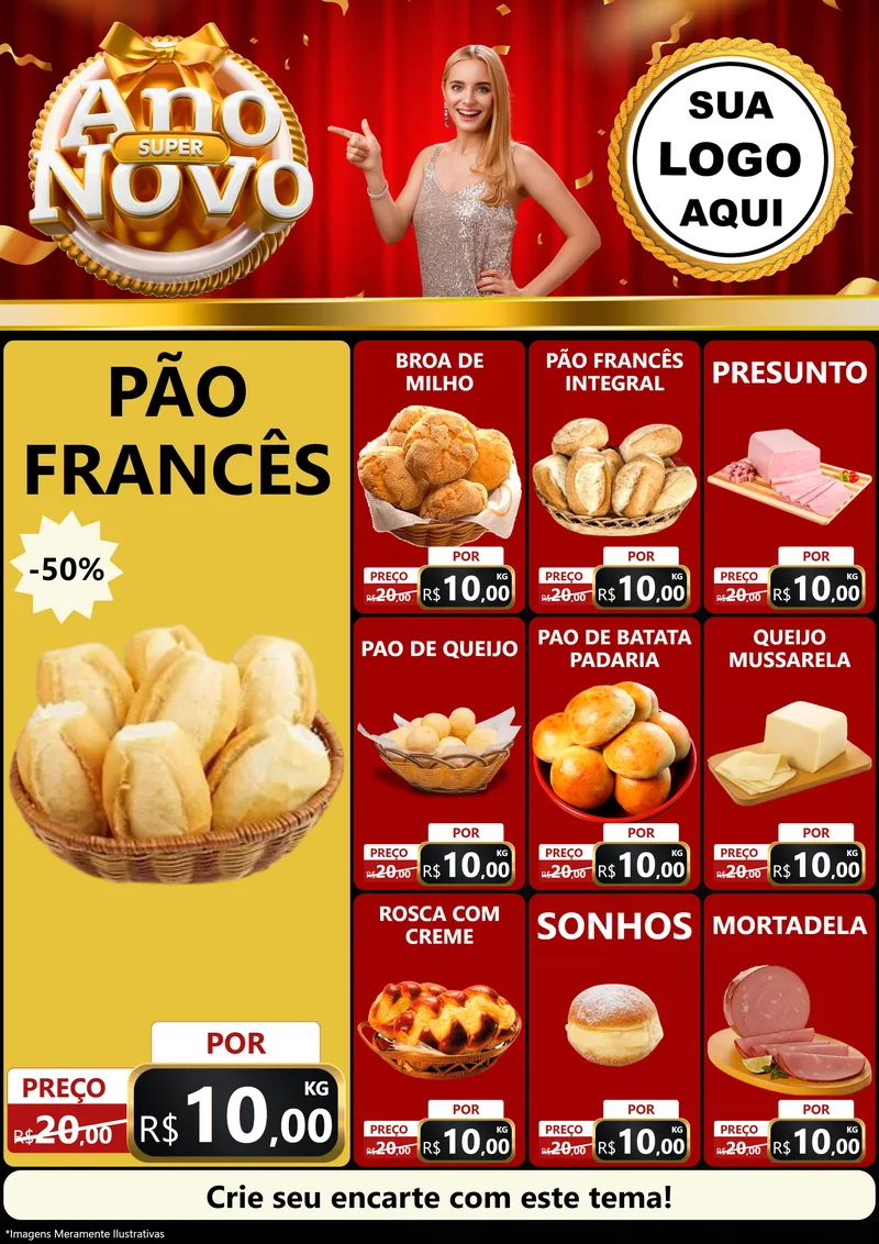 Modelo de Encarte para Encarte A4 Vertical com o tema Super Ano Novo para Padaria