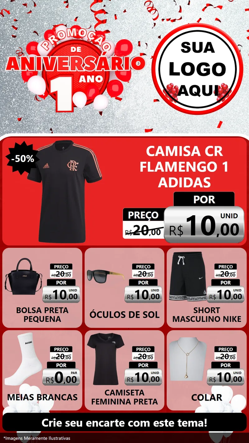 Modelo de Rede Social para Stories com o tema Promoção de Aniversário - 1 Ano para Roupas e acessórios