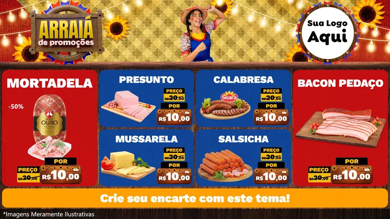 Modelo de TV para TV Horizontal com o tema Arraiá de Promoções para Frios e Laticínios