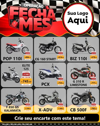 Modelo de Rede Social para Feed Instagram com o tema Operação Fecha Mês - Auto Moto para Concessionaria de Motos