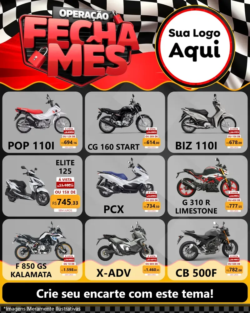 Modelo de Rede Social para Feed Instagram com o tema Operação Fecha Mês - Auto Moto para Concessionaria de Motos