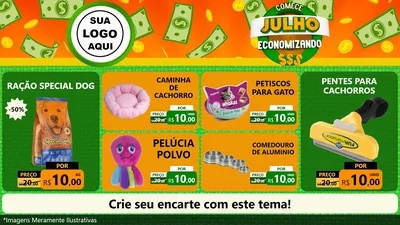 Modelo de TV para TV Horizontal com o tema Comece Julho Economizando para Pet Shop