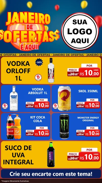 Modelo de TV para TV Vertical com o tema Janeiro de Ofertas É Aqui! para Distribuidora de bebidas