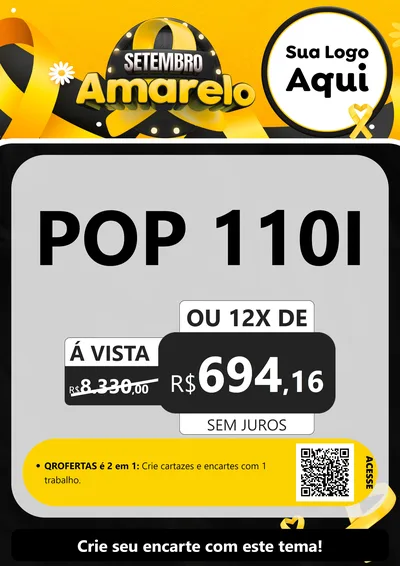 Modelo de Cartaz para Cartaz A4 Vertical com o tema Setembro Amarelo para Concessionaria de Motos