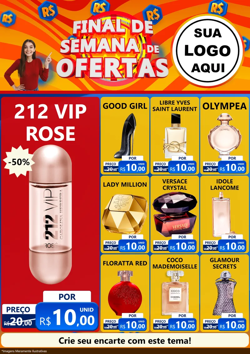 Modelo de Encarte para Encarte A4 Vertical com o tema Final de Semana de Ofertas para Perfumes