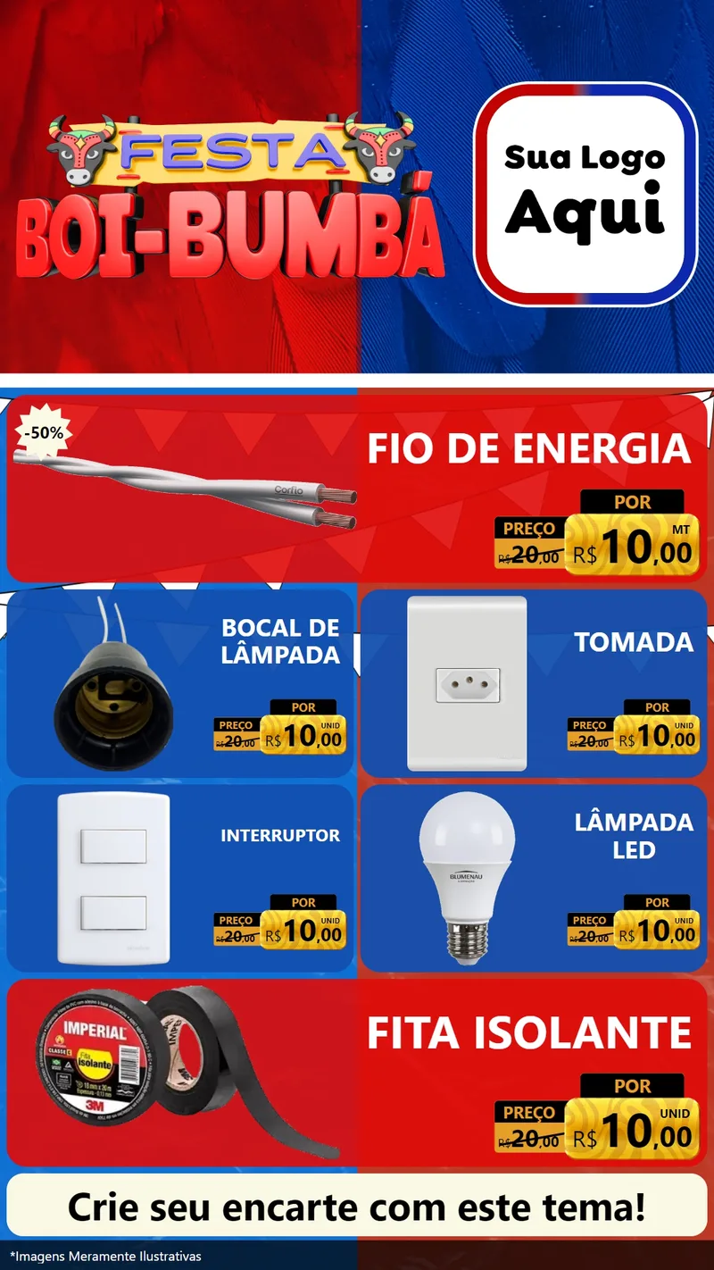 Modelo de TV para TV Vertical com o tema Festa Boi Bumbá para Materiais Elétricos