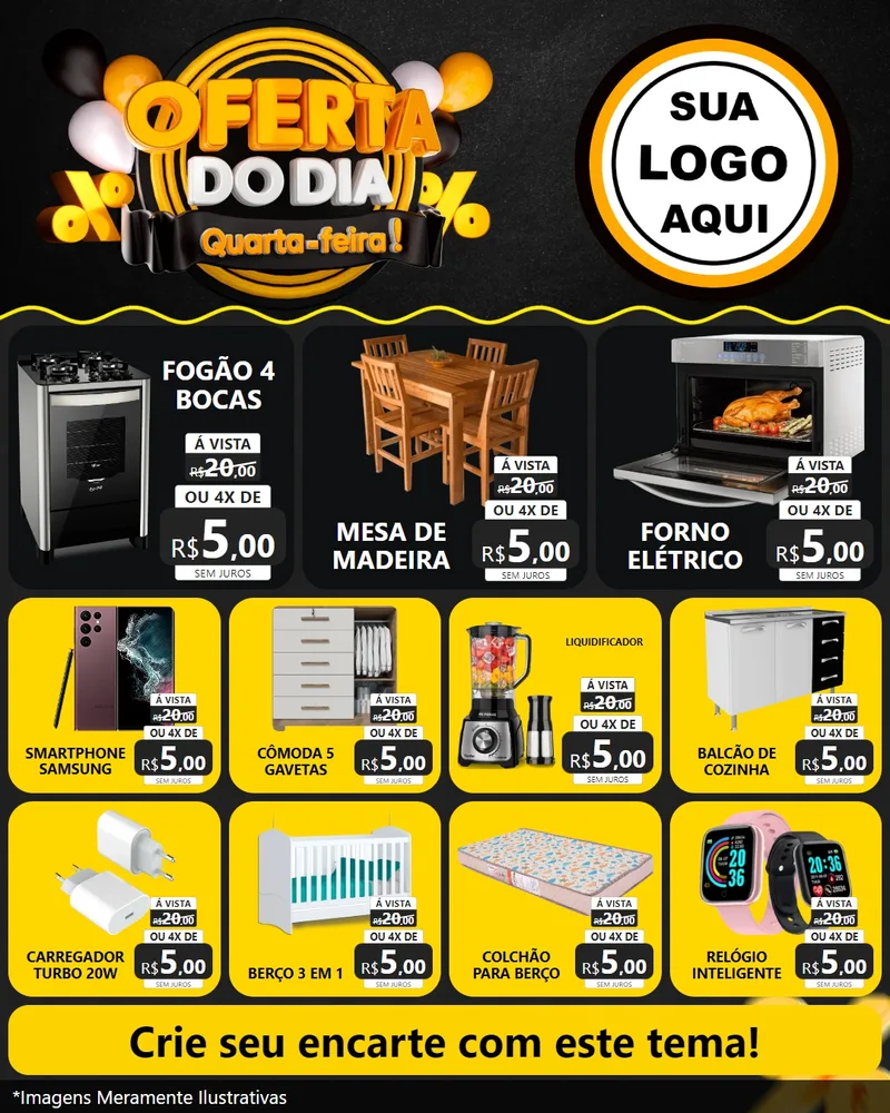 Modelo de Rede Social para Feed Instagram com o tema Oferta do Dia - Quarta Feira! para Móveis e Eletro