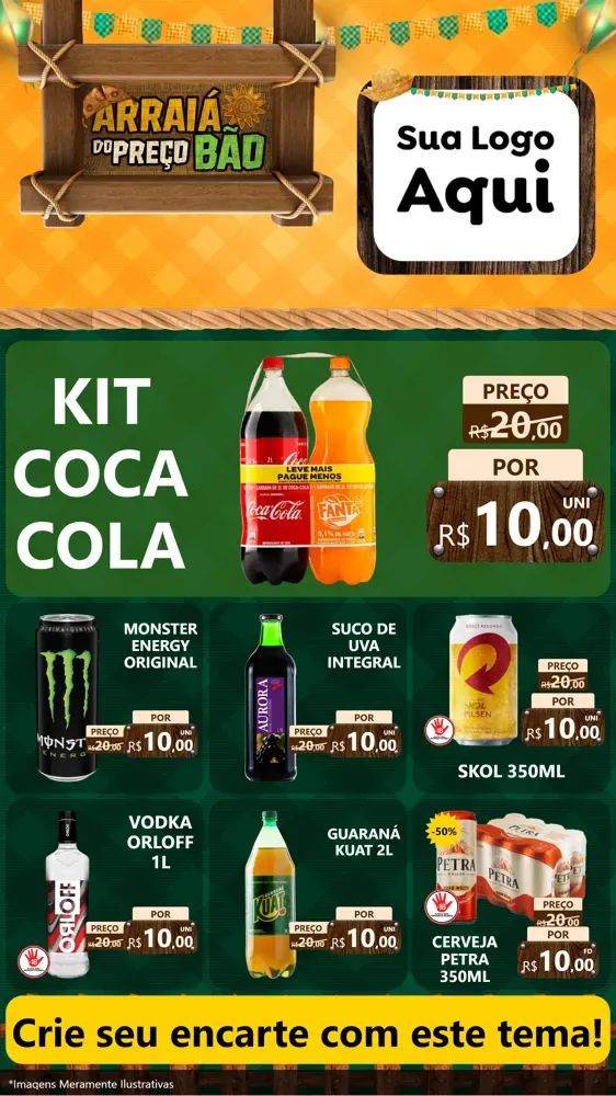 Modelo de Rede Social para Stories com o tema Arraiá do preço bão para Distribuidora de bebidas