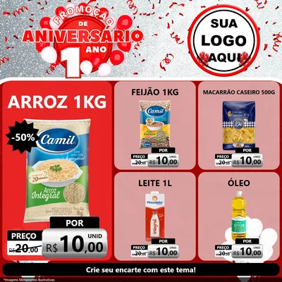 Modelo de Rede Social para Feed Facebook com o tema Promoção de Aniversário - 1 Ano para Supermercado