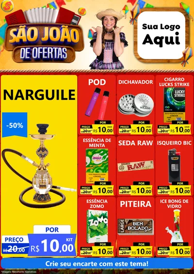 Modelo de Encarte para Encarte A4 Vertical com o tema São João de Ofertas para Tabacaria
