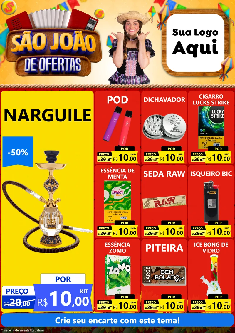 Modelo de Encarte para Encarte A4 Vertical com o tema São João de Ofertas para Tabacaria