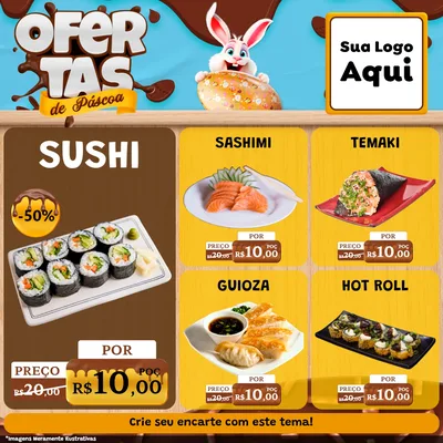 Modelo de Rede Social para Feed Facebook com o tema Ofertas de Páscoa para Comida japonesa